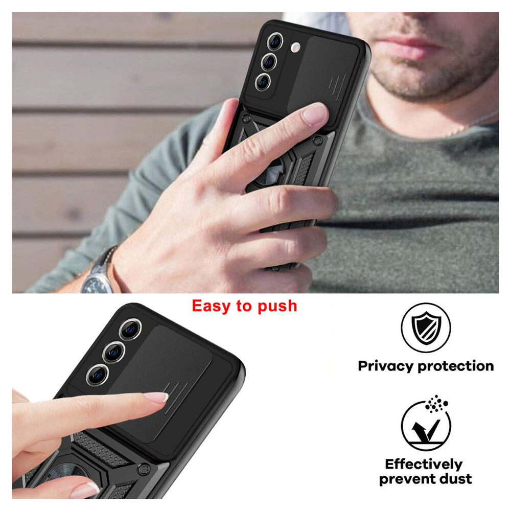 Samsung Galaxy S21 FE Hoesje Camera Slider en Kickstand Ring Zwart afbeelding 5