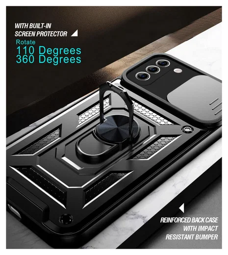 Samsung Galaxy S21 FE Hoesje Camera Slider en Kickstand Ring Zwart afbeelding 7