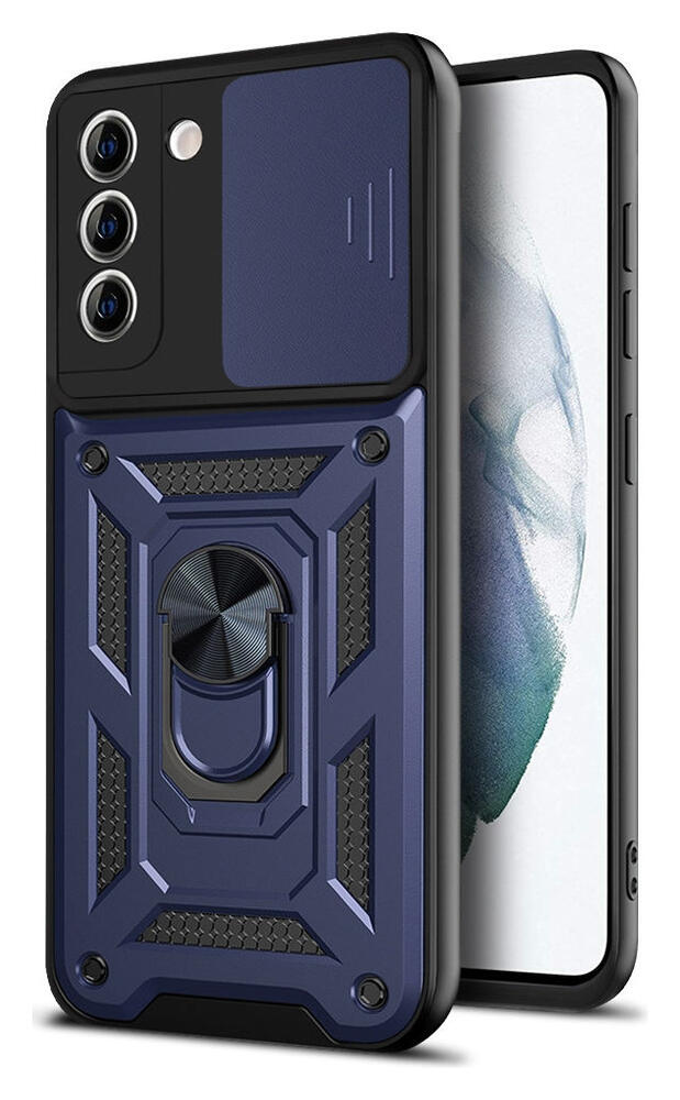 Samsung Galaxy S21 FE Hoesje Camera Slider en Kickstand Ring Blauw afbeelding 1