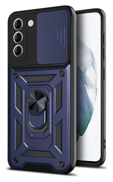 Samsung Galaxy S21 FE Hoesje Camera Slider en Kickstand Ring Blauw