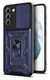 Samsung Galaxy S21 FE Hoesje Camera Slider en Kickstand Ring Blauw