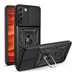 Samsung Galaxy S22 Hoesje met Camera Slider en Kickstand Ring Zwart afbeelding