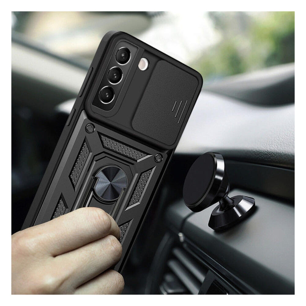 Samsung Galaxy S22 Hoesje met Camera Slider en Kickstand Ring Zwart afbeelding 2