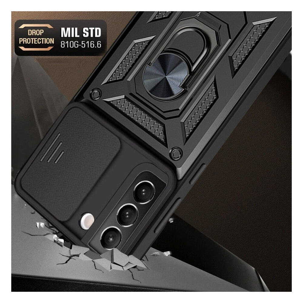 Samsung Galaxy S22 Hoesje met Camera Slider en Kickstand Ring Zwart afbeelding 4