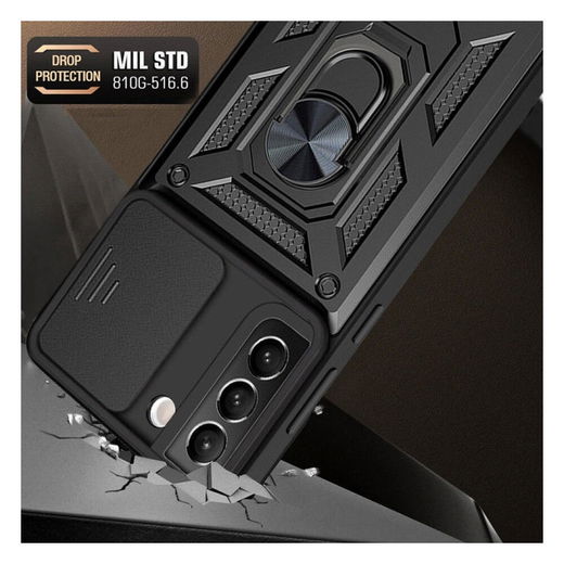 Samsung Galaxy S22 Hoesje met Camera Slider en Kickstand Ring Zwart afbeelding 4