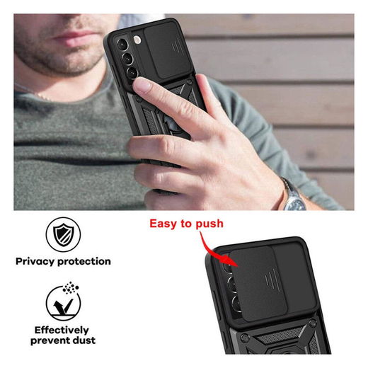 Samsung Galaxy S22 Hoesje met Camera Slider en Kickstand Ring Zwart afbeelding 5