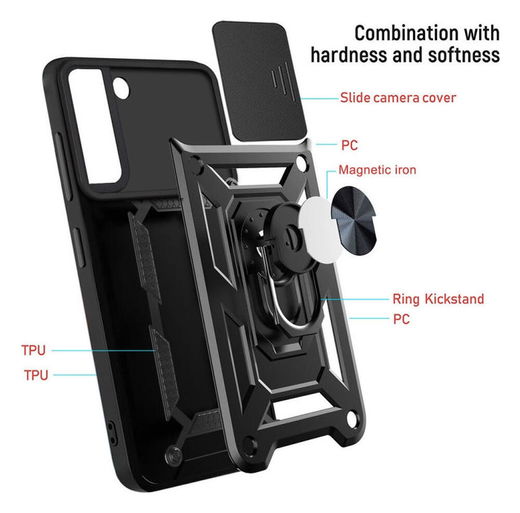 Samsung Galaxy S22 Hoesje met Camera Slider en Kickstand Ring Zwart afbeelding 6