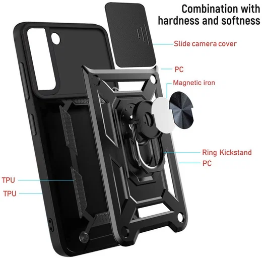 Samsung Galaxy S22 Plus Hoesje Camera Slider en Kickstand Ring Blauw afbeelding 6