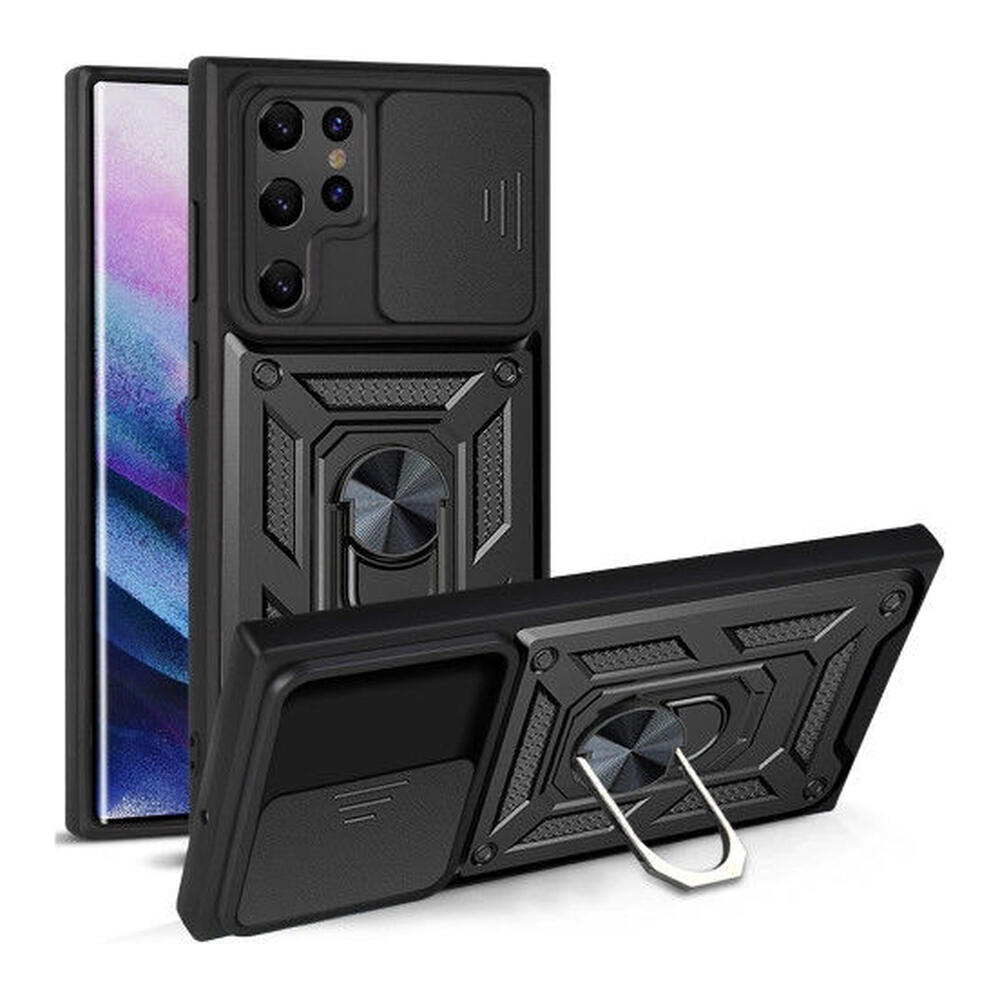 Samsung Galaxy S22 Ultra Hoesje Camera Slider en Kickstand Ring Zwart afbeelding 1