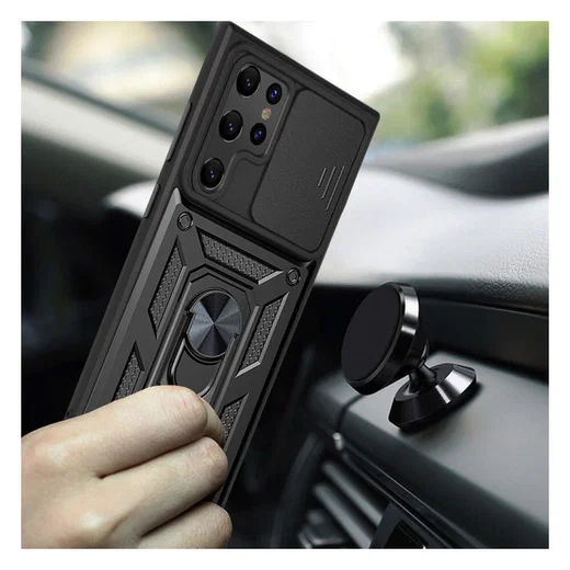 Samsung Galaxy S22 Ultra Hoesje Camera Slider en Kickstand Ring Zwart afbeelding 2