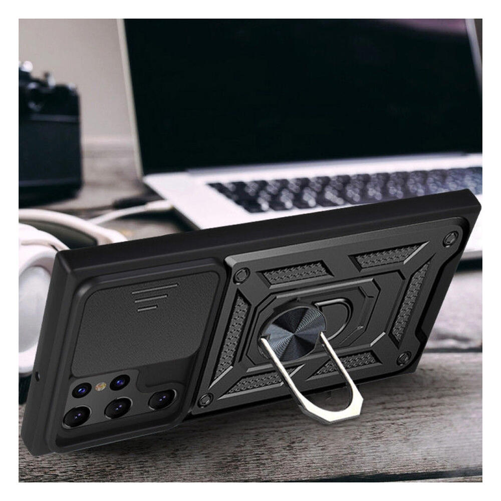 Samsung Galaxy S22 Ultra Hoesje Camera Slider en Kickstand Ring Zwart afbeelding 3