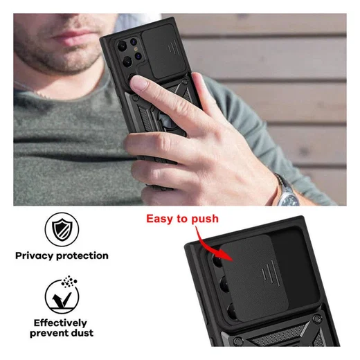 Samsung Galaxy S22 Ultra Hoesje Camera Slider en Kickstand Ring Zwart afbeelding 4