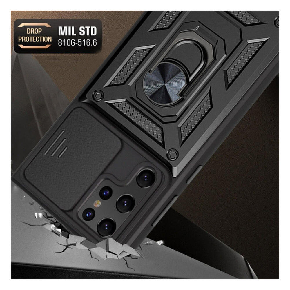 Samsung Galaxy S22 Ultra Hoesje Camera Slider en Kickstand Ring Zwart afbeelding 5