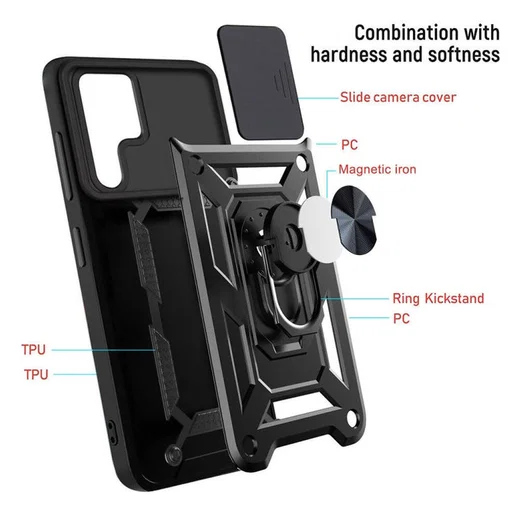 Samsung Galaxy S22 Ultra Hoesje Camera Slider en Kickstand Ring Zwart afbeelding 6
