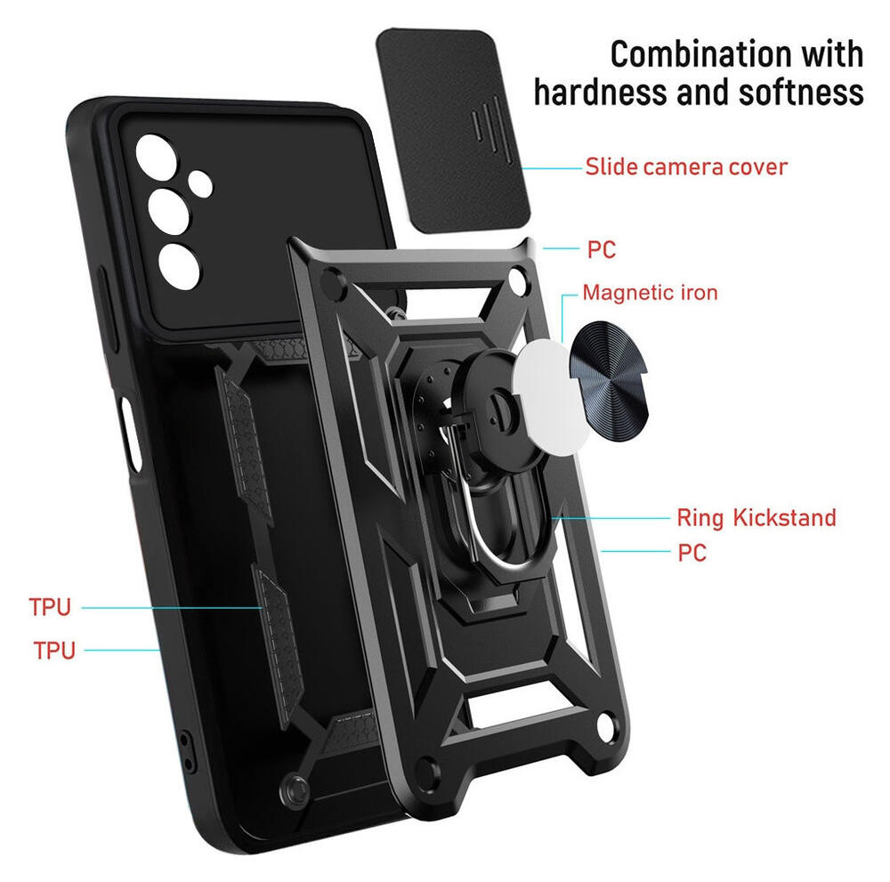 Samsung Galaxy M52 5G Hoesje met Camera Slider en Kickstand Ring Zwart afbeelding 2