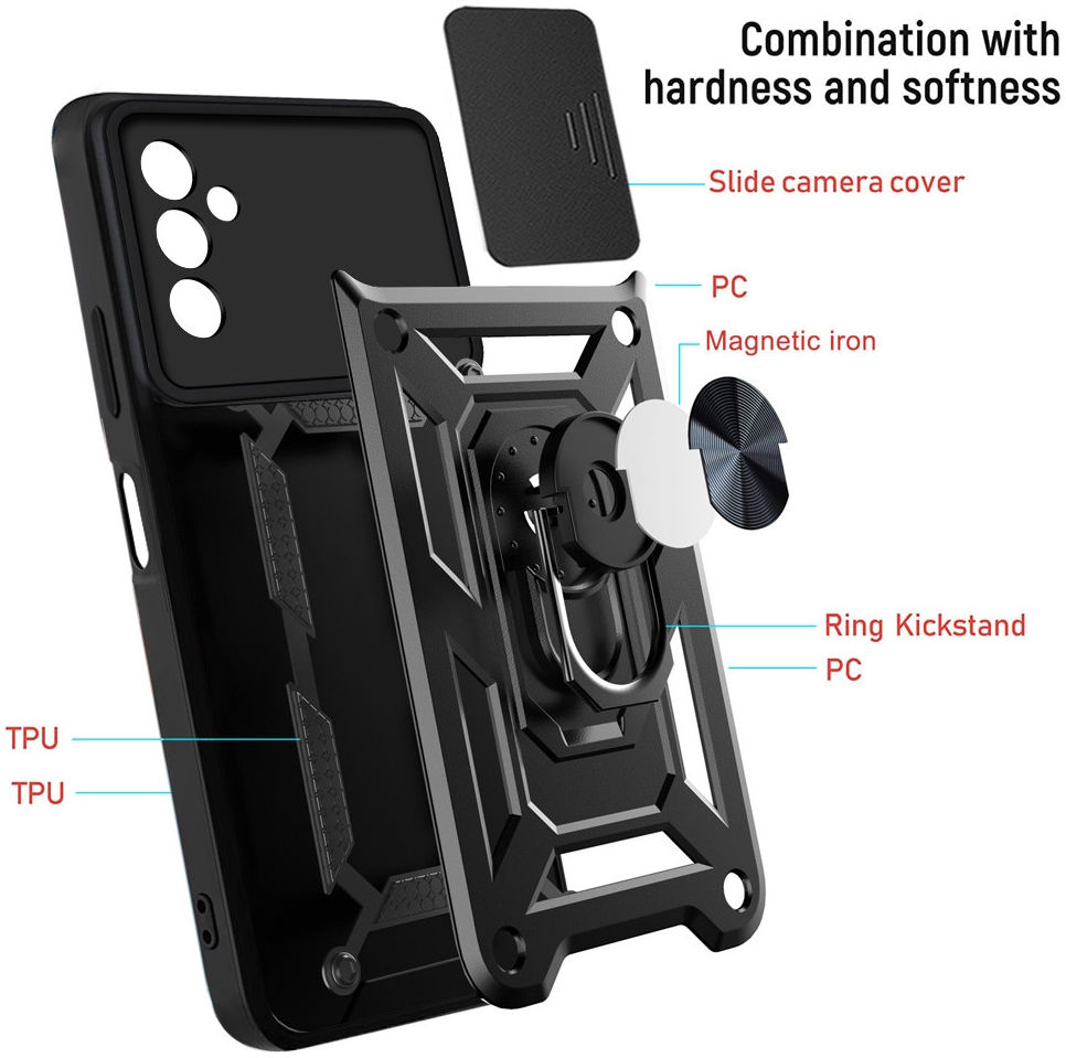 Samsung Galaxy M52 5G Hoesje met Camera Slider en Kickstand Ring Rood afbeelding 2