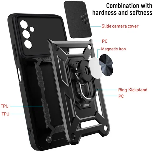Samsung Galaxy M52 5G Hoesje met Camera Slider en Kickstand Ring Rood afbeelding 2