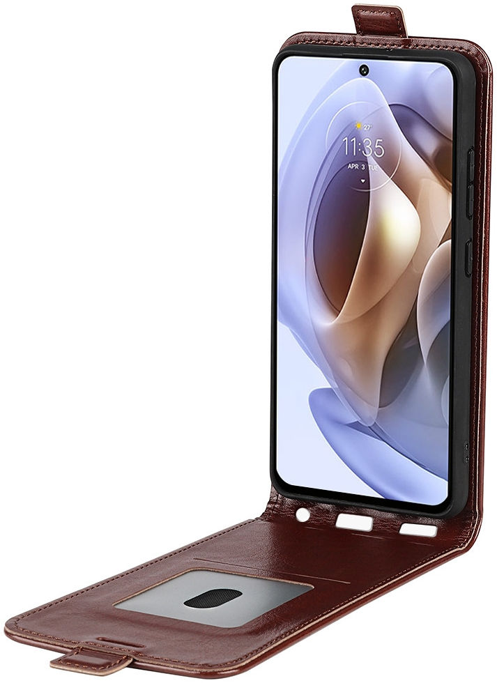 Motorola Moto G31 / G41 Hoesje Verticale Flip Wallet Case Bruin afbeelding 1