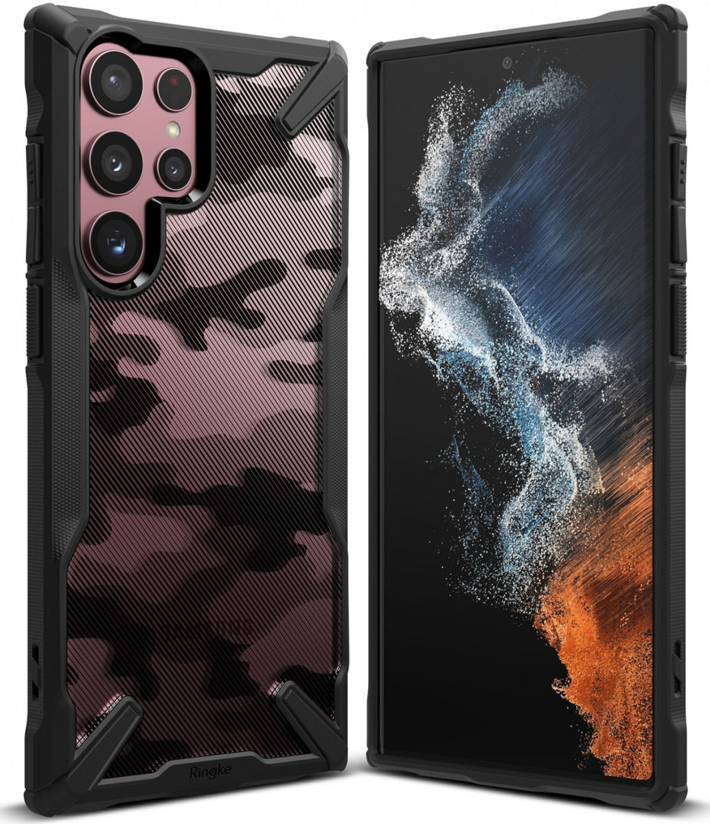 Ringke Fusion X Samsung Galaxy S22 Ultra Hoesje Camo Zwart afbeelding 1