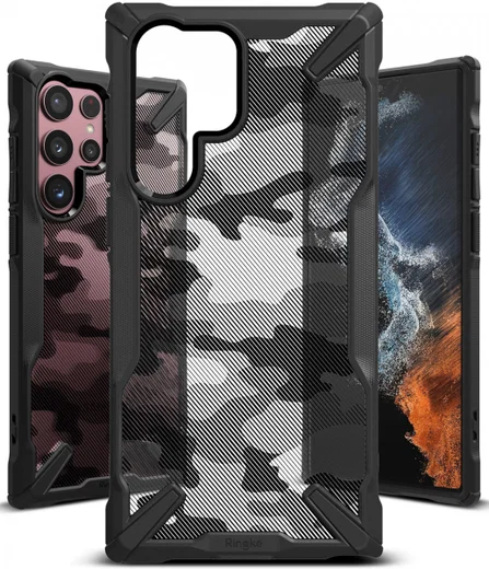 Ringke Fusion X Samsung Galaxy S22 Ultra Hoesje Camo Zwart afbeelding 2