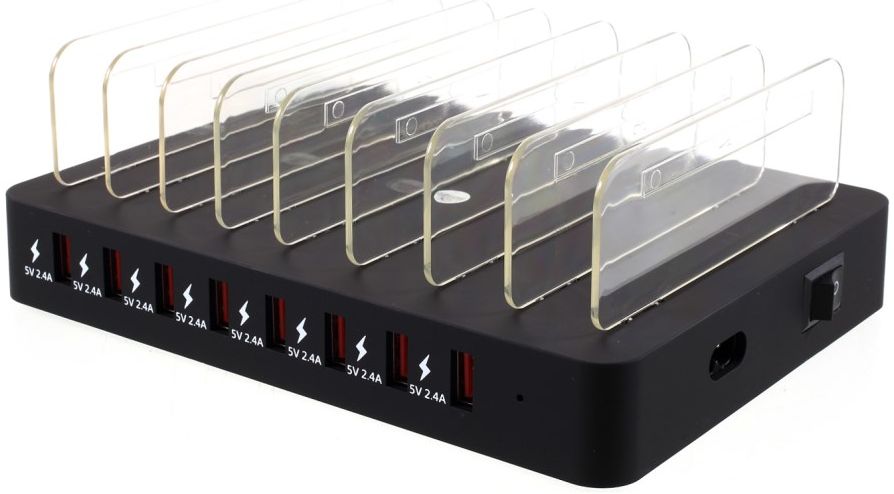 Universeel 96W Oplaad Station 8 Poort USB Oplader Zwart afbeelding 1