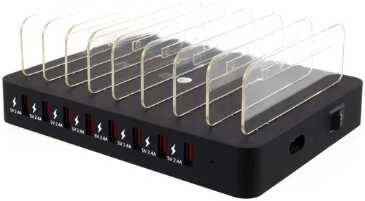 Universeel 96W Oplaad Station 8 Poort USB Oplader Zwart afbeelding 1