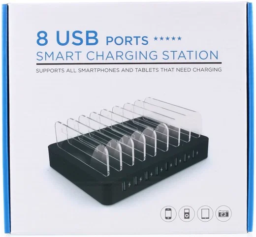 Universeel 96W Oplaad Station 8 Poort USB Oplader Zwart afbeelding 10