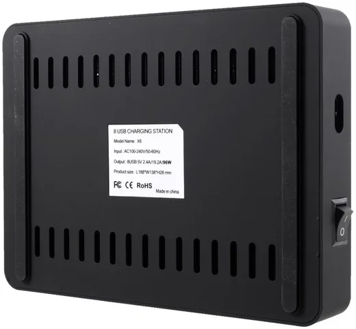 Universeel 96W Oplaad Station 8 Poort USB Oplader Zwart afbeelding 6