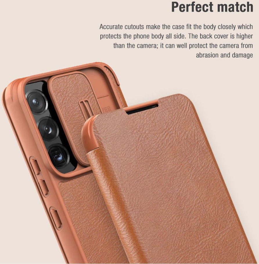 Nillkin Qin Samsung Galaxy S22 Plus Hoesje met Camera Slider Bruin afbeelding 10