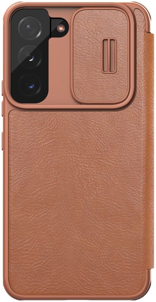 Nillkin Qin Samsung Galaxy S22 Plus Hoesje met Camera Slider Bruin afbeelding 2