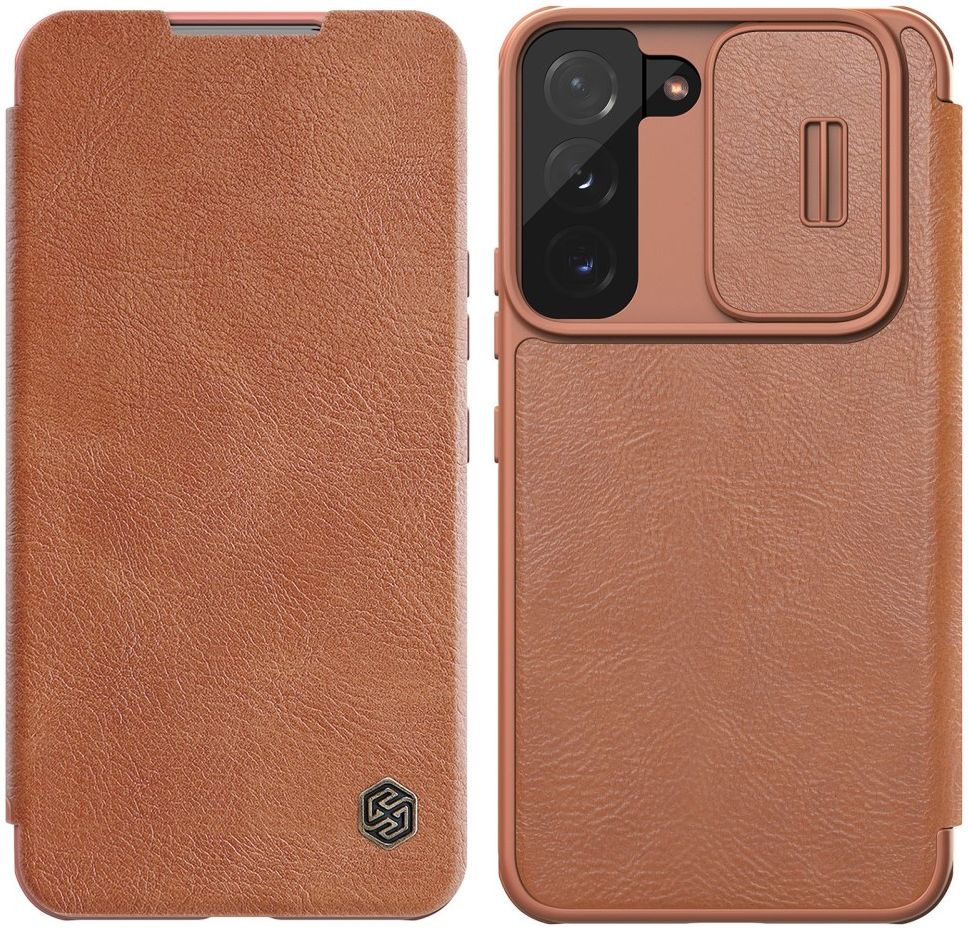 Nillkin Qin Samsung Galaxy S22 Plus Hoesje met Camera Slider Bruin afbeelding 3