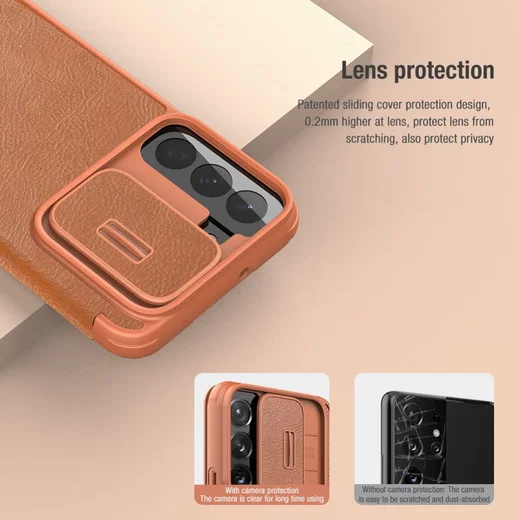 Nillkin Qin Samsung Galaxy S22 Plus Hoesje met Camera Slider Bruin afbeelding 5