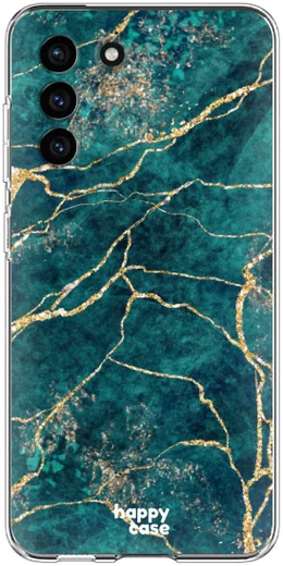 HappyCase Samsung Galaxy S21 FE Hoesje Flexibel TPU Aqua Marmer Print afbeelding 1
