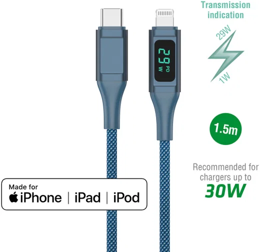 4smarts DigitCord 30W USB-C naar Lightning Kabel MFI 3A Blauw 1.5M afbeelding 3