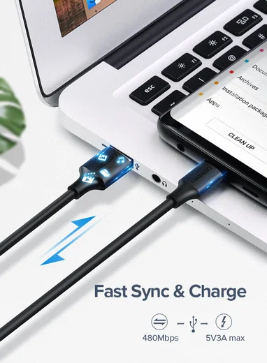 UGREEN USB-A naar USB-C Kabel 3A Fast Charge 0.5 Meter Wit afbeelding 3