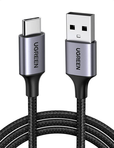 UGREEN Gevlochten USB-A naar USB-C Kabel 3A Fast Charge 1 Meter Zwart afbeelding 1
