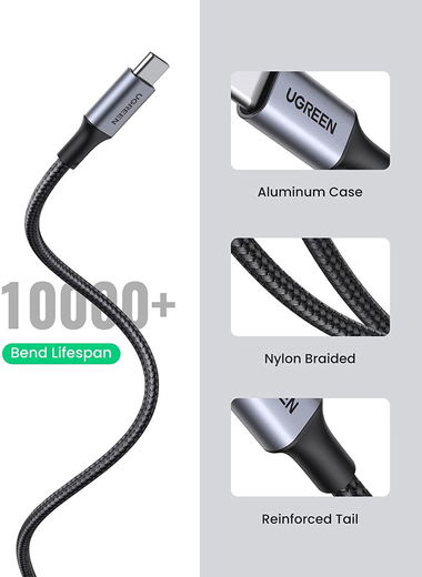 UGREEN Gevlochten USB-A naar USB-C Kabel 3A Fast Charge 1 Meter Zwart afbeelding 8