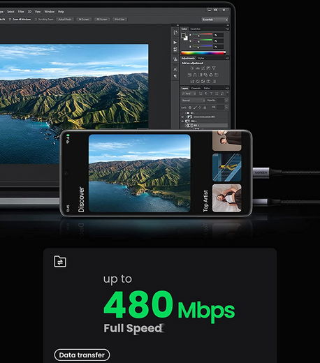 UGREEN Gevlochten USB-A naar USB-C Kabel 3A Fast Charge 1 Meter Zwart afbeelding 5