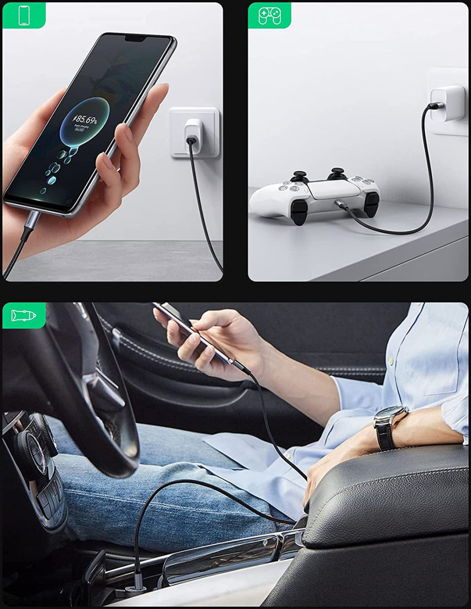 UGREEN Gevlochten USB-A naar USB-C Kabel 3A Fast Charge 1 Meter Zwart afbeelding 7