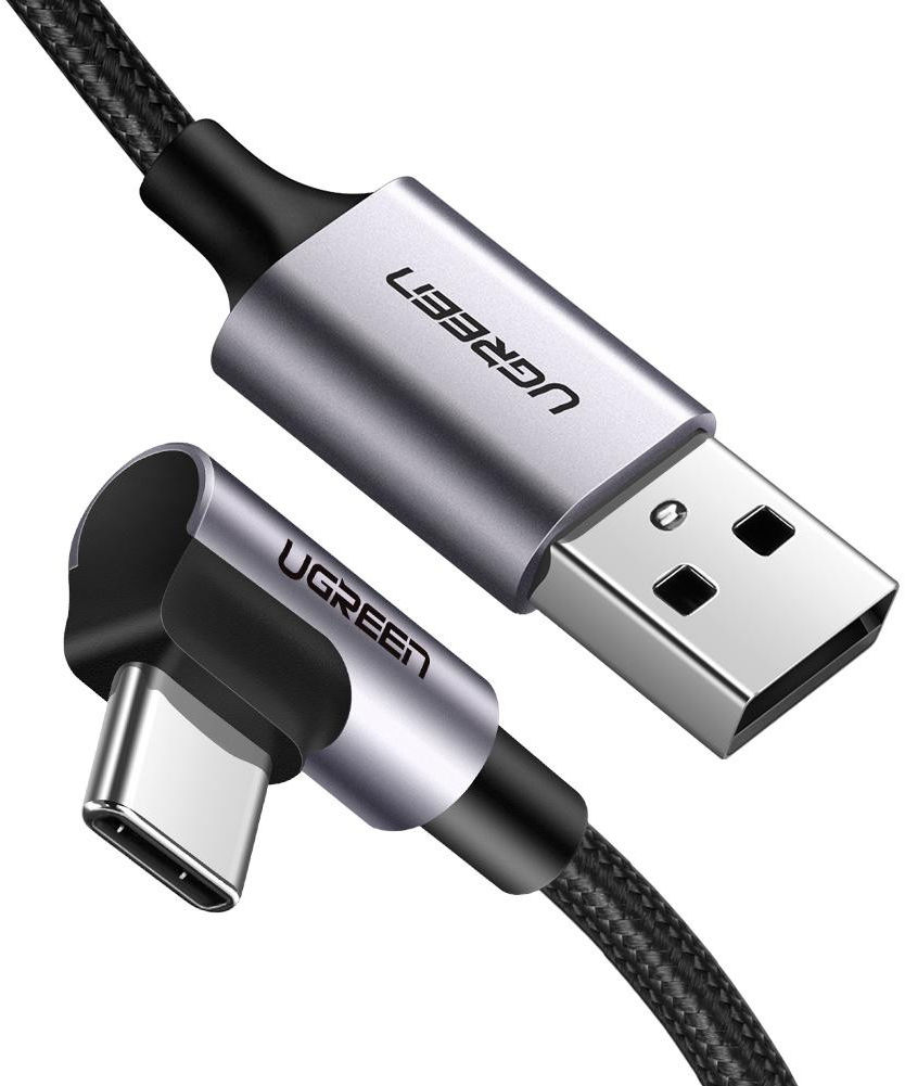 UGREEN 90° Haakse USB-A naar USB-C Kabel 3A Fast Charge 1 Meter Zwart afbeelding 2