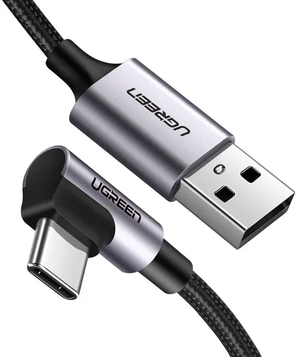 UGREEN 90° Haakse USB-A naar USB-C Kabel 3A Fast Charge 1 Meter Zwart afbeelding 2