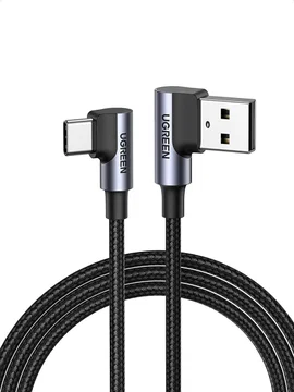 UGREEN 90° Dubbel Haakse USB-A naar USB-C Kabel 3A 1 Meter Zwart