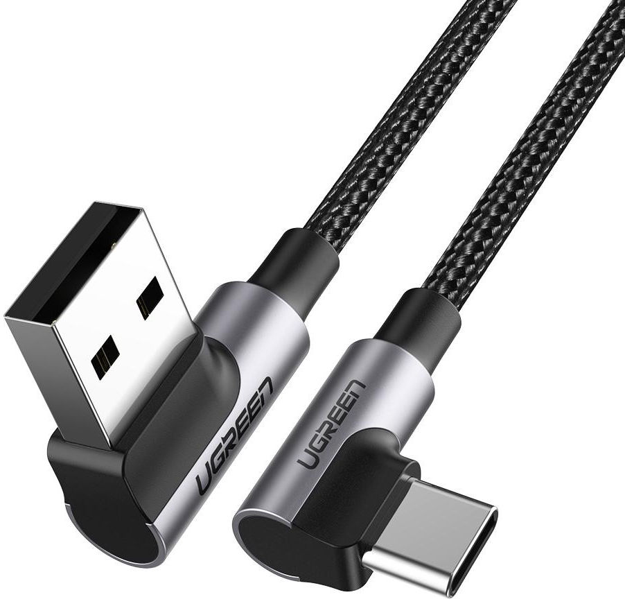 UGREEN 90° Dubbel Haakse USB-A naar USB-C Kabel 3A 1 Meter Zwart afbeelding 2
