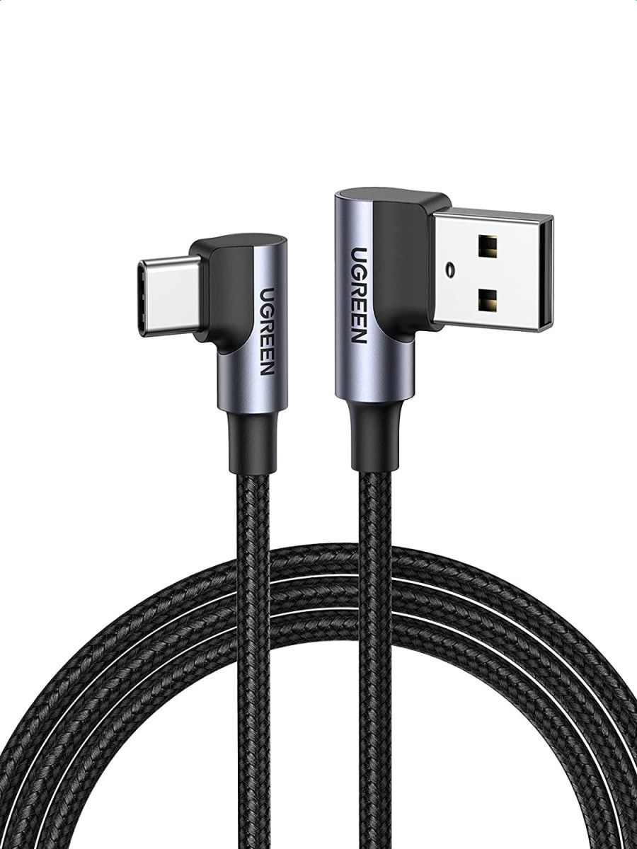 UGREEN 90° Dubbel Haakse USB-A naar USB-C Kabel 3A 2 Meter Zwart afbeelding 1