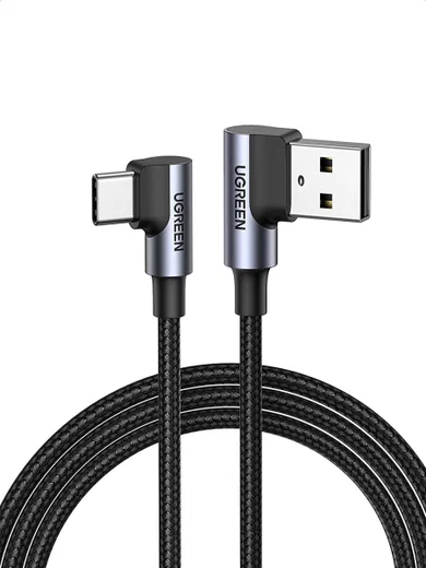 UGREEN 90° Dubbel Haakse USB-A naar USB-C Kabel 3A 2 Meter Zwart afbeelding 1