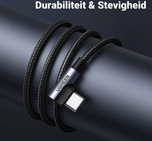 UGREEN 90° Dubbel Haakse USB-A naar USB-C Kabel 3A 2 Meter Zwart afbeelding 6