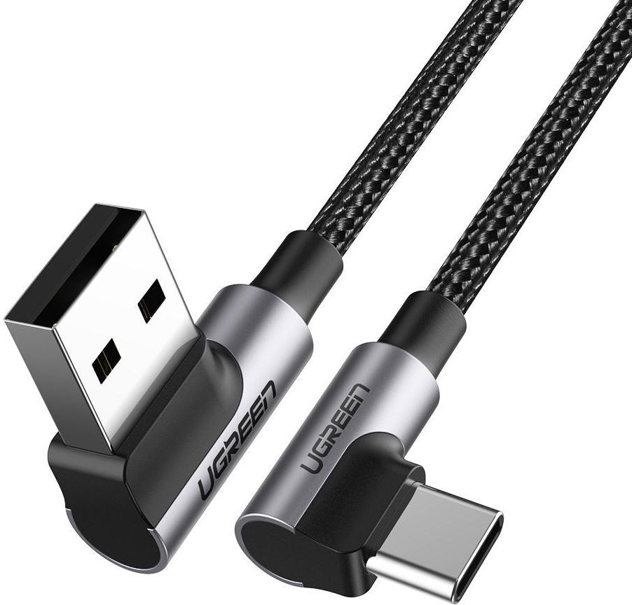UGREEN 90° Dubbel Haakse USB-A naar USB-C Kabel 3A 2 Meter Zwart afbeelding 2
