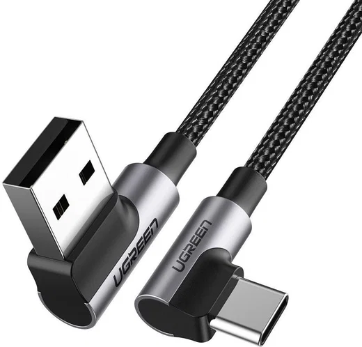 UGREEN 90° Dubbel Haakse USB-A naar USB-C Kabel 3A 2 Meter Zwart afbeelding 2