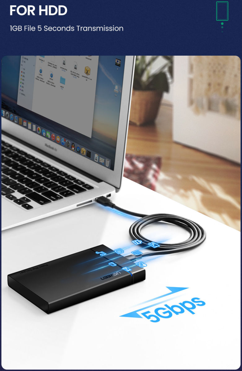 UGREEN USB-A naar USB-C Kabel USB 3.0 / 3A Fast Charge 2 Meter Zwart afbeelding 4