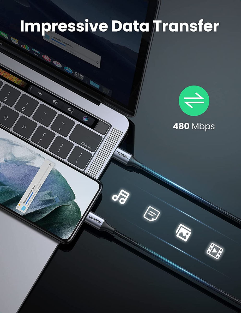 UGREEN Gevlochten USB-C naar USB-C Kabel 60W PD Charge 0,5 Meter Zwart afbeelding 6